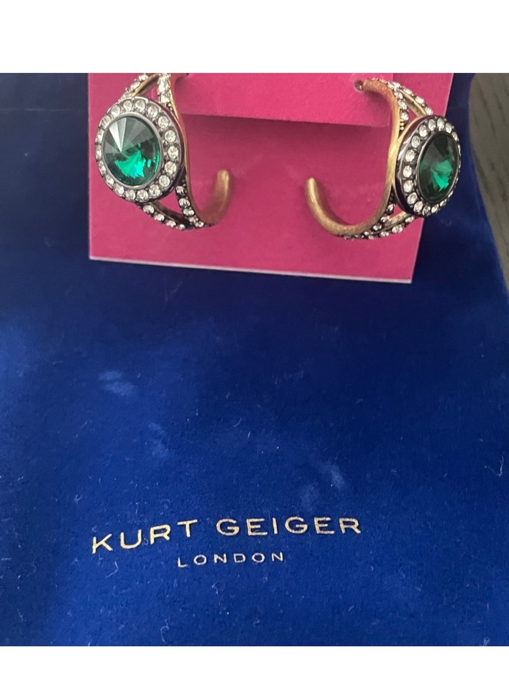 Kurt Geiger Gold-Tone Hoop Earrings with Emerald Green Crystals